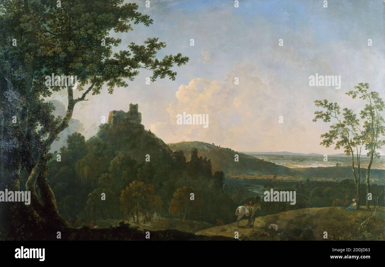 Okehampton Castle, 1771-1774 Richard Wilson, Baum, Landschaft, Schloss, Wolke, England, Devon Stockfoto