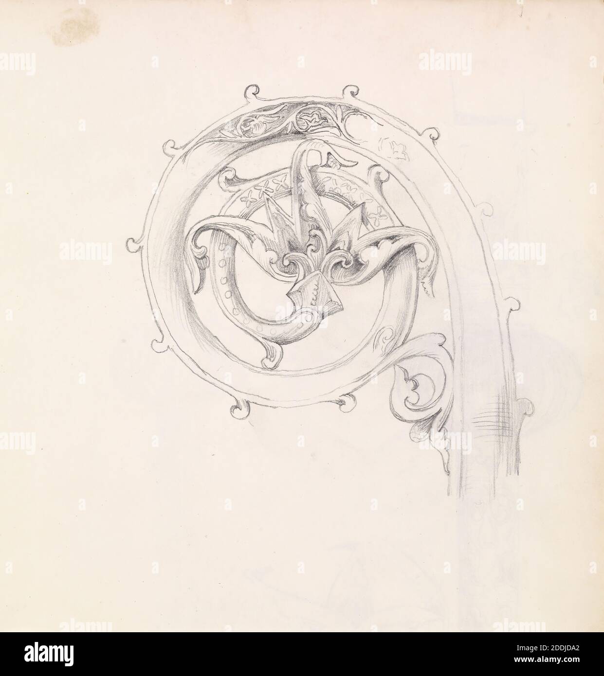 Sketchbook, Study for Head of Crozier*, 1887-94 Sir Edward Burne-Jones, auch bekannt als Crozier, Paterissa, Pastoralstab oder bischöflicher Stab, Kunstbewegung, Präraffaelite, Bleistift, Religion, Christian, Skizze Stockfoto