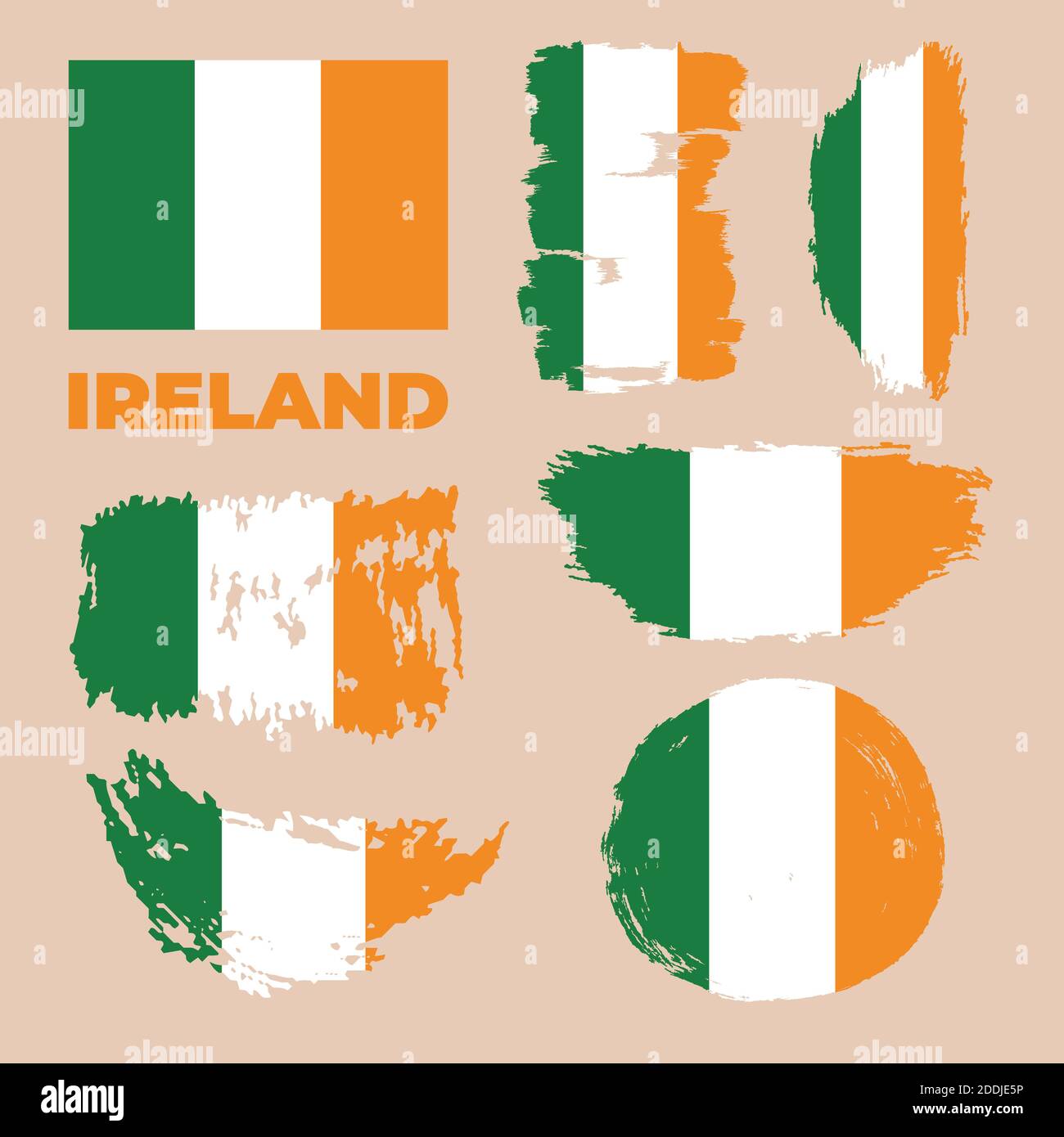 Flagge von Irland, Pinsel Strich Hintergrund Vektor Stock Vektor