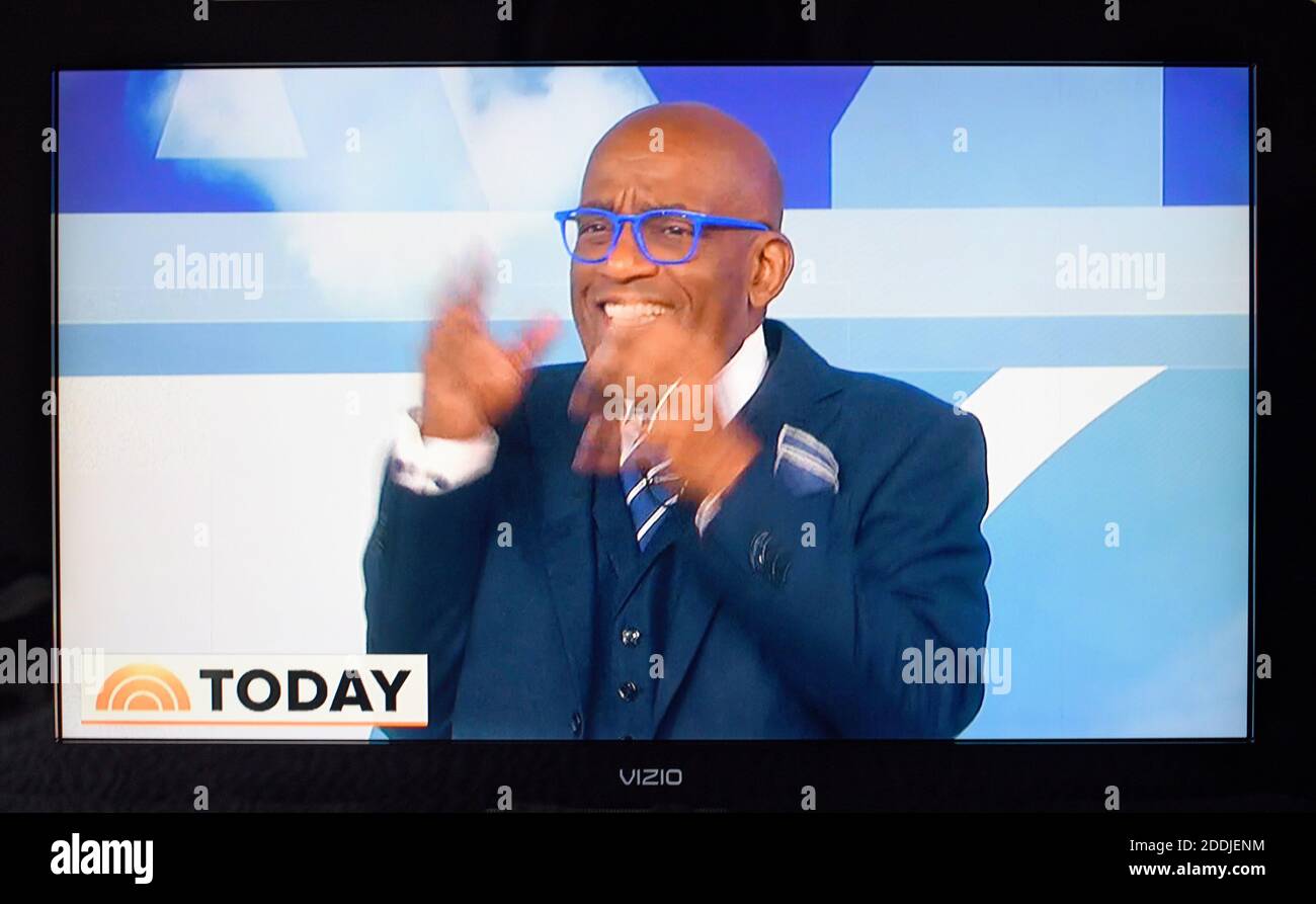 Ein TV-Screenshot von NBC TODAY Show Weatherman und Feature Anker und Persönlichkeit Al Roker auf der Show-Set während einer Live-Übertragung. Stockfoto