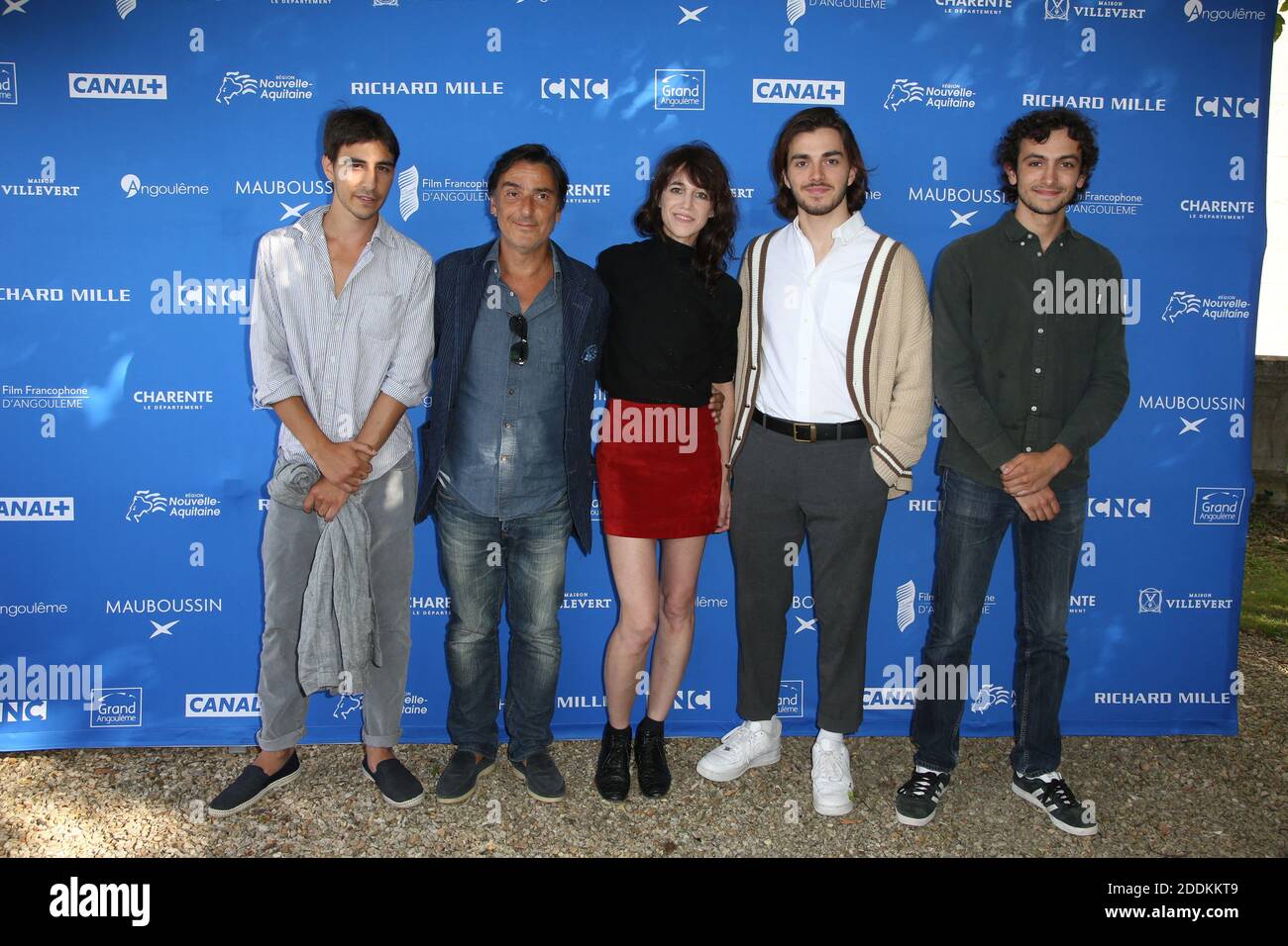 Ben Attal, Yvan Attal, Charlotte Gainsbourg, Panayotis Pascot und Pablo Venzal auf der Mon Chien Stupide Photocall im Rahmen des 12. Angouleme Film Festivals in Angouleme, Frankreich am 20. August 2019. Foto von Jerome Domine/ABACAPRESS.COM Stockfoto