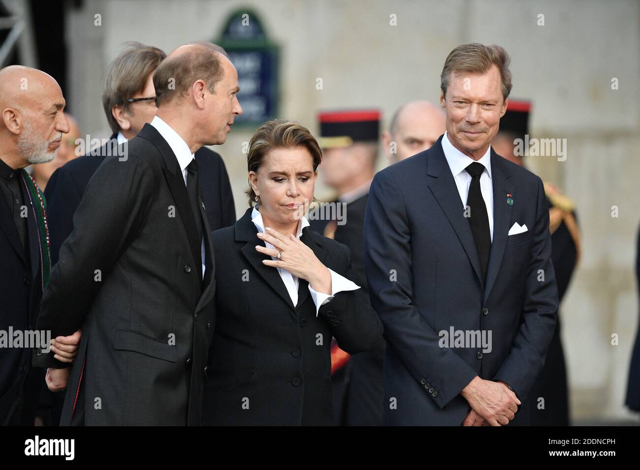 Prinz Edward, Graf von Wessex, Großherzog Henri de Luxembourg und Großherzogin Maria Teresa von Luxemburg bei der Trauerfeier für den ehemaligen französischen Präsidenten Jacques Chirac, die am 30. September 2019 in der Kirche Saint-Sulpice in Paris stattfand. Jacques Chirac, der letzte Woche mit 86 Jahren nach langer Krankheit starb, war 18 Jahre lang Bürgermeister von Paris, zweimal Premierminister und Präsident von 1995 bis 2007. Foto von David Niviere/ABACAPRESS.COM Stockfoto