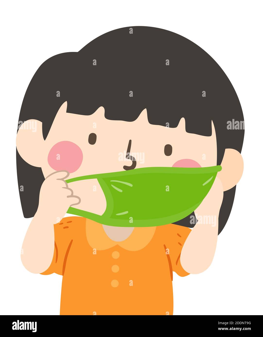 Illustration eines Kid Girl, das einen Stoffmund aufsetzt Maske Stockfoto
