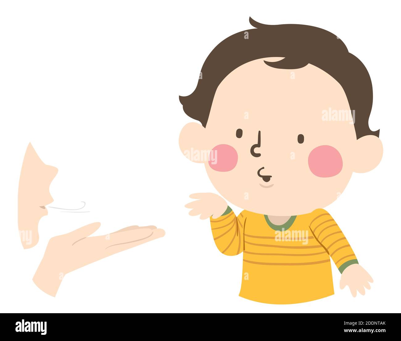 Illustration eines Kid Boy Kleinkindes weht Flying Kiss Geste Mutter tut das gleiche Stockfoto