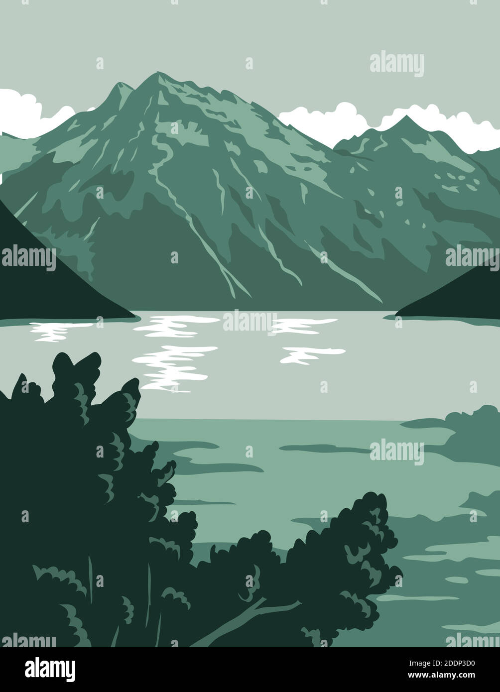 WPA-Plakatkunst des Lake Clark National Park and Preserve, ein amerikanischer Nationalpark in Anchorage, südwestlich von Alaska, USA in Arbeiten getan Stock Vektor