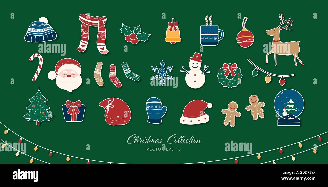 Niedliche Weihnachten digitale Cliparts Aufkleber Bündel von 24 Designs Stock Vektor