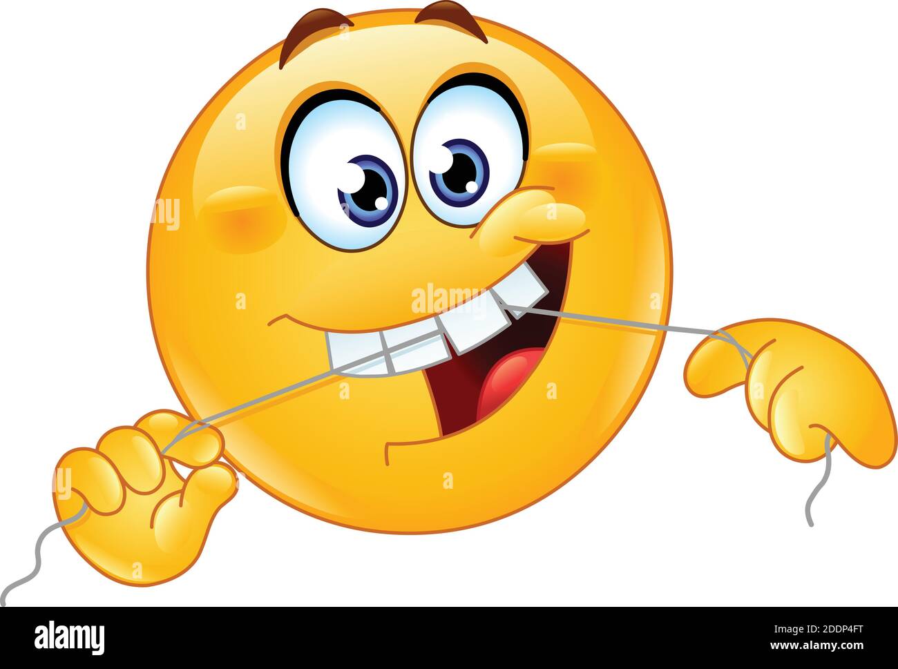 Emoji emoticon Reinigung seiner Zähne mit einer Zahnseide Stock Vektor