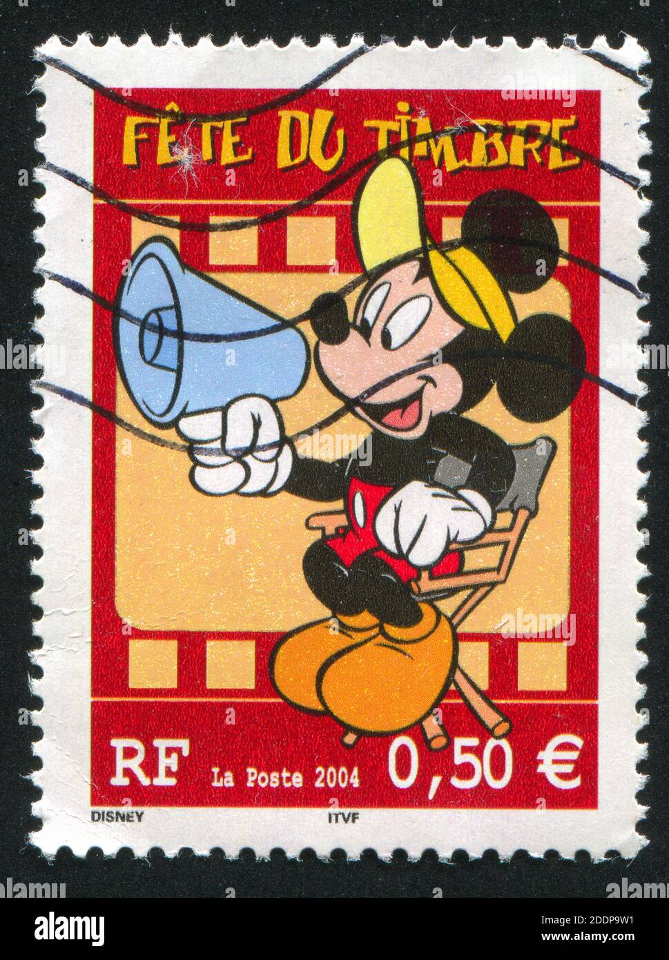 FRANKREICH - UM 2004: Briefmarke gedruckt von Frankreich, zeigt Mickey Maus, um 2004 Stockfoto