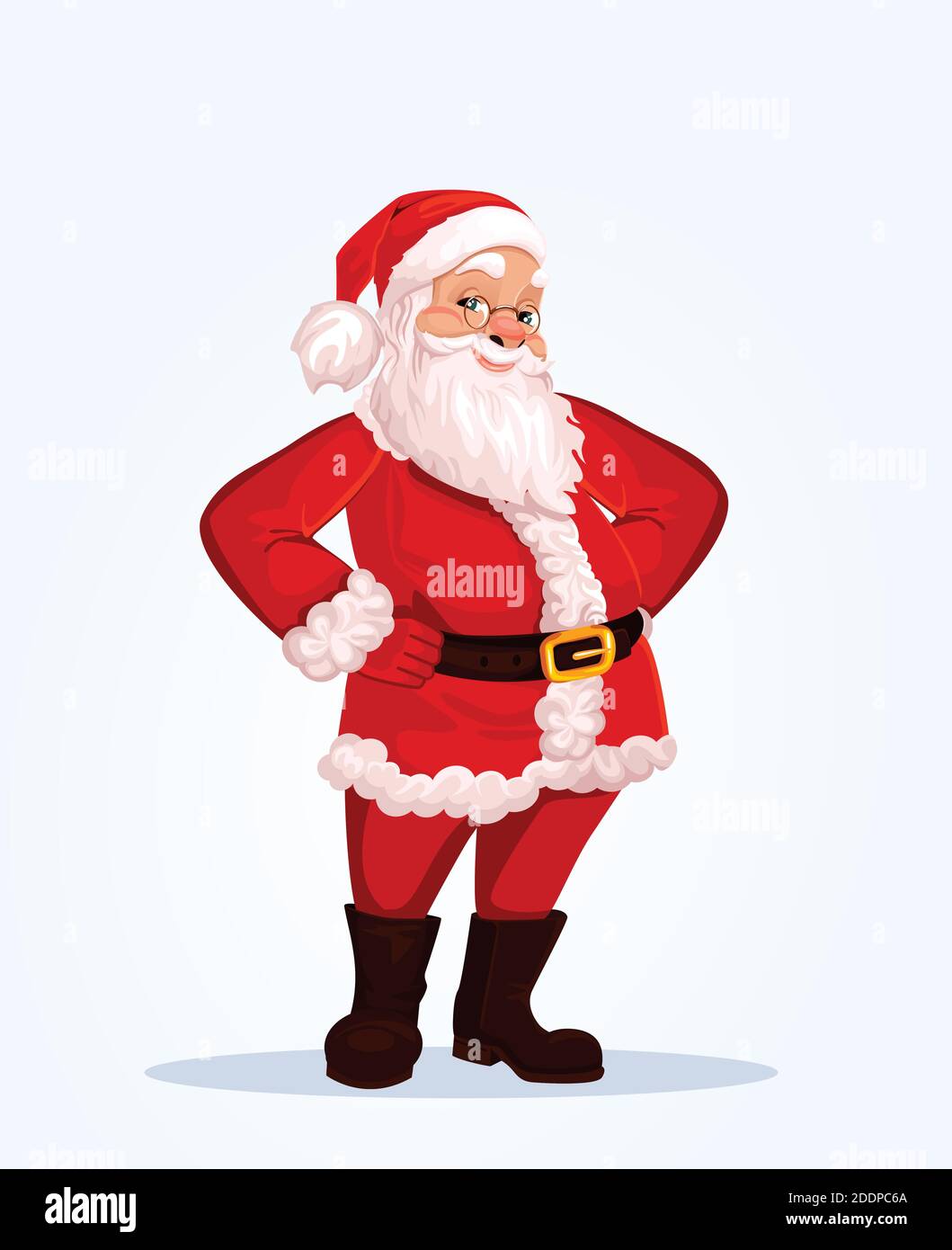 Fröhlicher Weihnachtsmann in vollem Wachstum, fröhlich, in einer guten Stimmung.kann für Postkarten, Banner, Video, Flash-Vektorgrafiken verwendet werden Stock Vektor