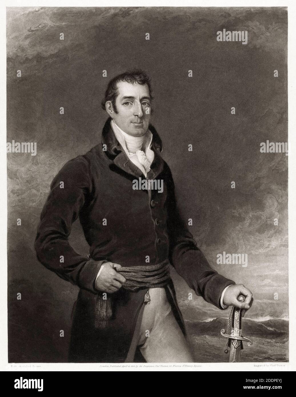 Feldmarschall der Herzog von Wellington (1769-1852), Porträtdruck von Charles Turner nach einem unbekannten Künstler, 1816 Stockfoto