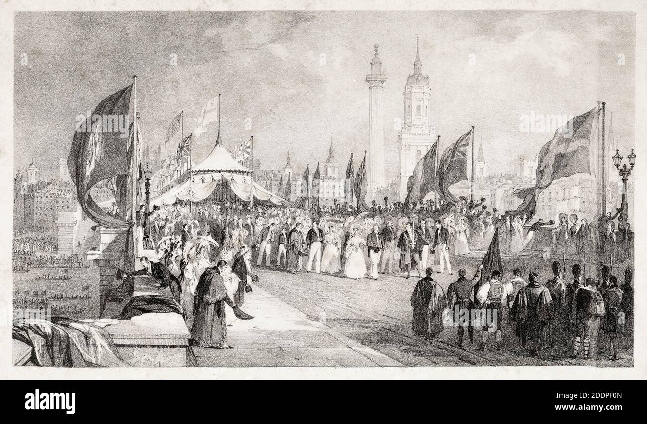 Die Eröffnungszeremonie der London Bridge, 1. August 1831, Druck von Thomas Allom, vor 1872 Stockfoto