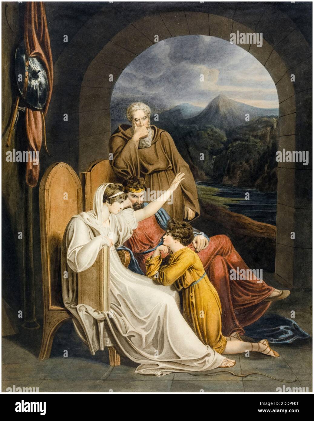 Königin Judith, rezitierend zu, Alfred der große, wenn ein, Kind, die Lieder der Barden, Druck von Richard Westall, vor 1836 Stockfoto