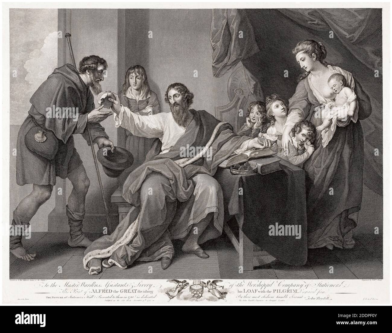 Alfred der große teilt sein Brot mit dem Pilger, Stich von William Sharp nach Benjamin West, 1782 Stockfoto