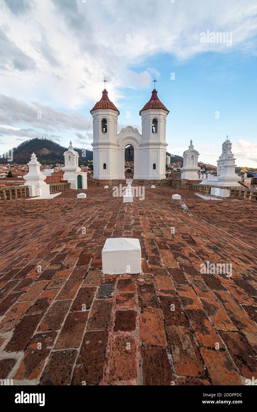 Blick auf die Dachterrasse des Klosters Felipe Neri in Sucre, Bolivien Stockfoto