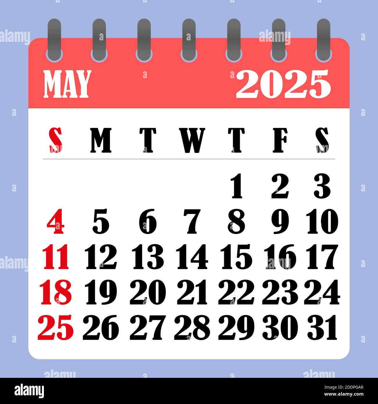 briefkalender-f-r-mai-2025-die-woche-beginnt-am-sonntag-zeit-planungs-und-terminkonzept-flaches-design-abnehmbarer-kalender-f-r-den-monat-vektor-il-stock-vektorgrafik-alamy