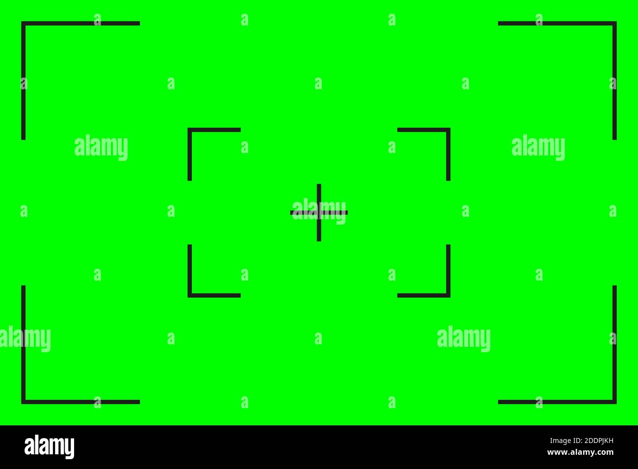 Grüner Bildschirm, farbiger Hintergrund. Leerer grüner Hintergrund mit VFX-Markierungen zur Bewegungsverfolgung. Bildschirm von modernen digitalen Camcordern. Chroma-Tastatur für Stock Vektor