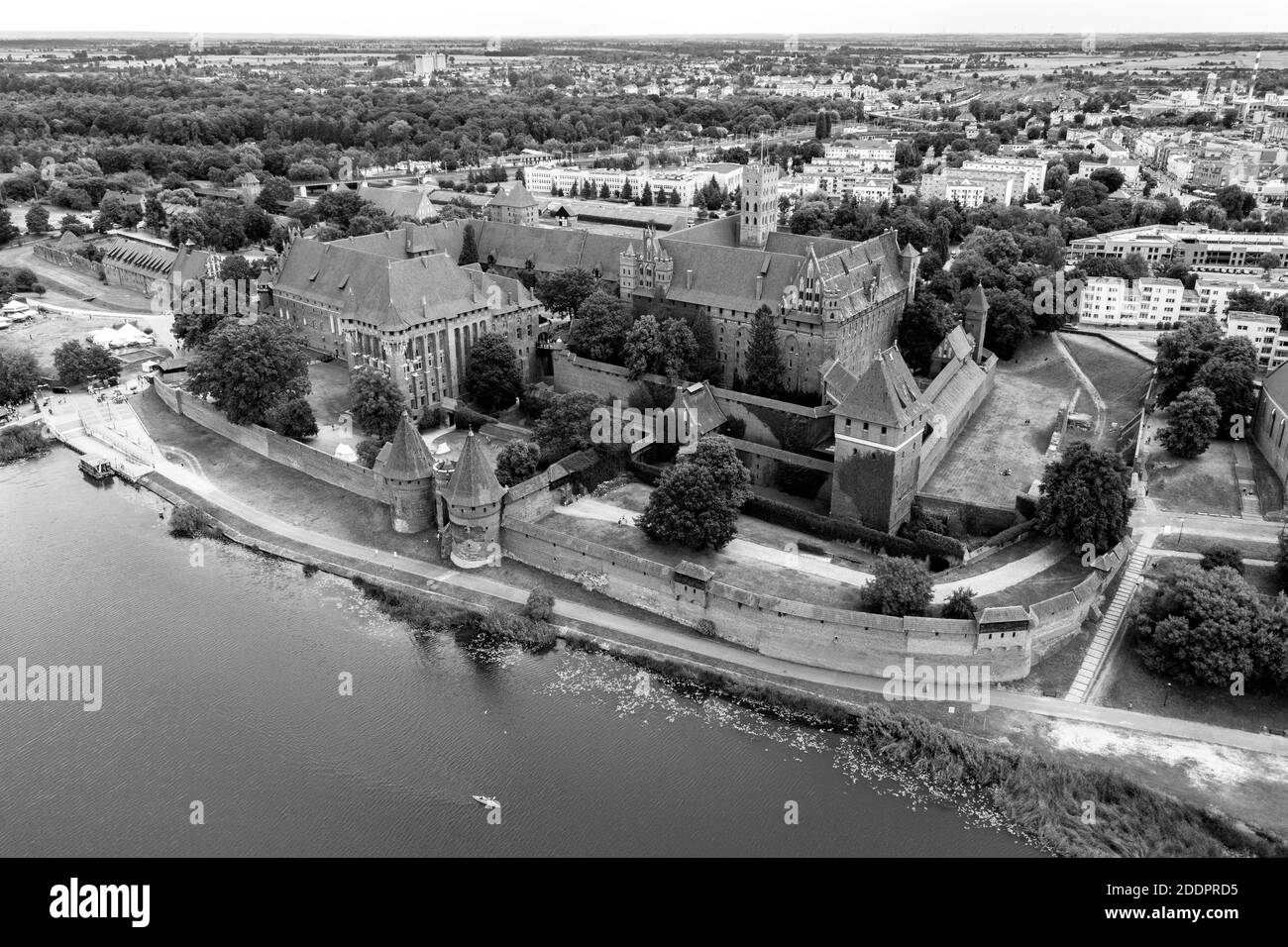 Luftaufnahme von Malbork Teutonisches Orderschloss in Polen. Es ist die größte Burg der Welt gemessen an der Landfläche und ein UNESCO-Weltkulturerbe, Stockfoto