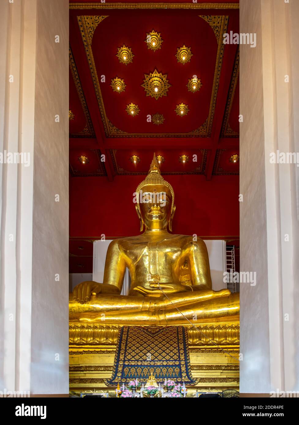 Das buddha-Bild in der hauptvihan in Wihan Phra Mongkhon Bophit in der Provinz Ayutthaya in Thailand. Selektiver Fokus. Stockfoto