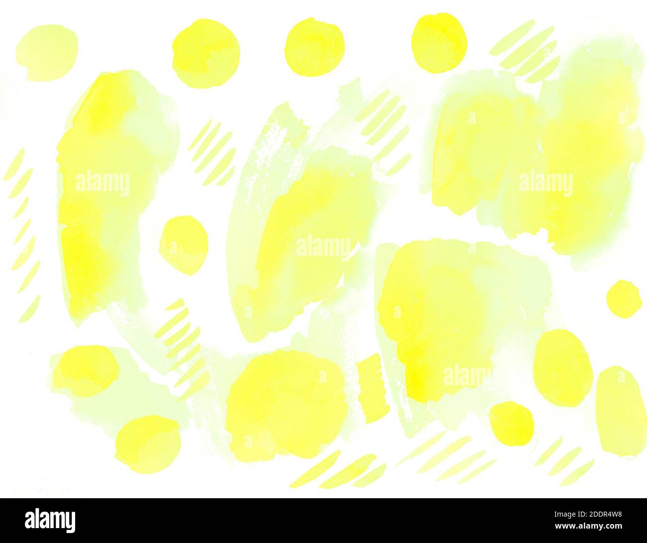 Abstrakte Aquarell handbemalter Hintergrund Splash Draufsicht, Flecken Splash, Spot, Pinsel, Textur gelbe Malerei Stockfoto