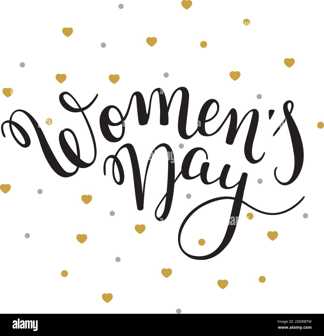 Hand Women's Day Schriftzug mit Herzen. Internationaler Frauentag. Vorlage Grußkarte, Poster. Stock Vektor