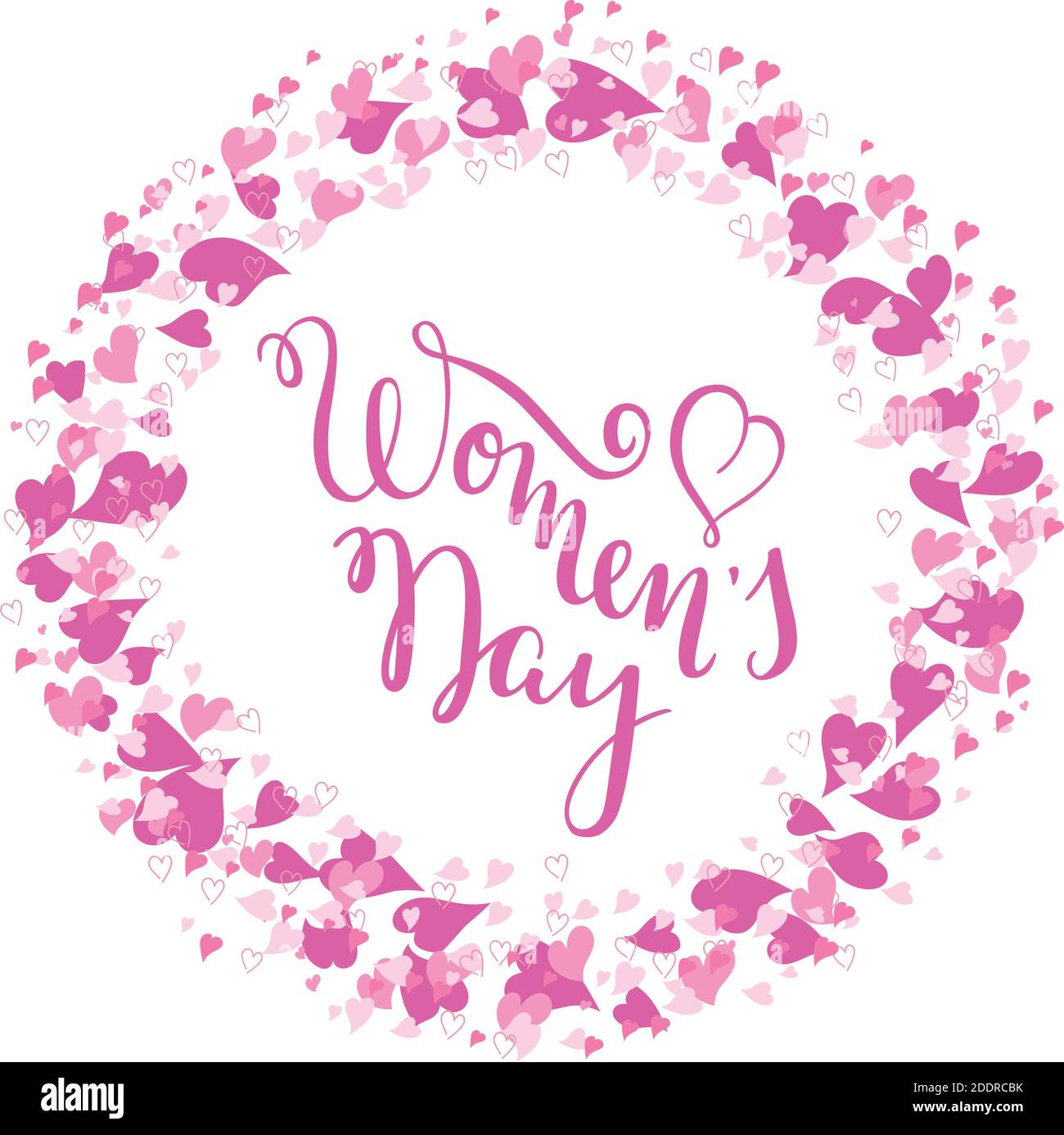 Hand Women's Day Schriftzug mit Herzen. Internationaler Frauentag. Vorlage Grußkarte, Poster. Stock Vektor