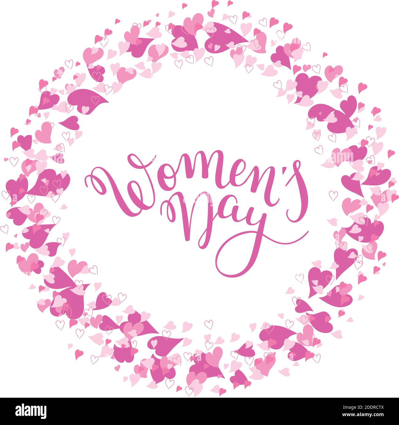 Hand Women's Day Schriftzug mit Herzen. Internationaler Frauentag. Vorlage Grußkarte, Poster. Stock Vektor