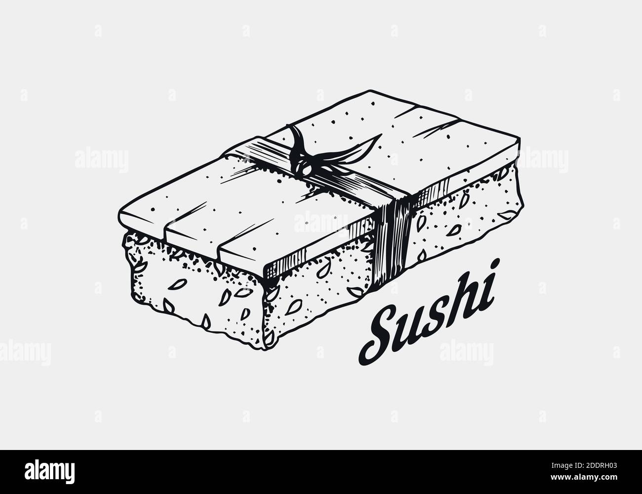 Japanisches Essen. Sushi-Bar oder tomago-Rolle. Handgezeichnete gravierte Skizze für Menü. Monochromer Stil. Vektorgrafiken Stock Vektor Japanisches Essen. Sushi-Bar oder tomago-Rolle. Handgezeichnete gravierte Skizze für Menü. Monochromer Stil. Vektorgrafiken Stock Vektor