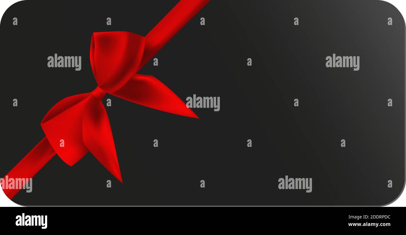 Schwarze Geschenkkarte oder Gutschein-Vorlage mit rotem Band Vektor Abbildung Stock Vektor