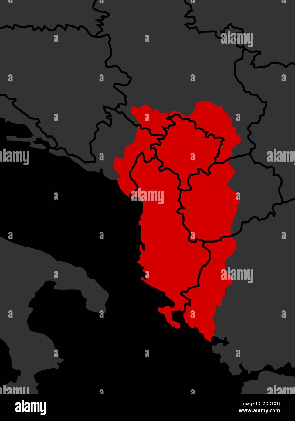 Karte von Großalbanien. Vektorgrafik. Stockfoto