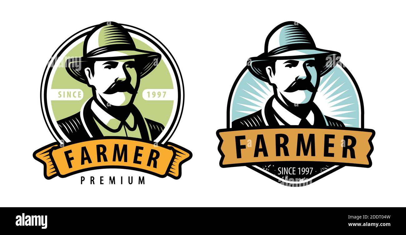 Farmer-Emblem. Bauernhof, Landwirtschaft Symbol Vektor-Illustration Stock Vektor