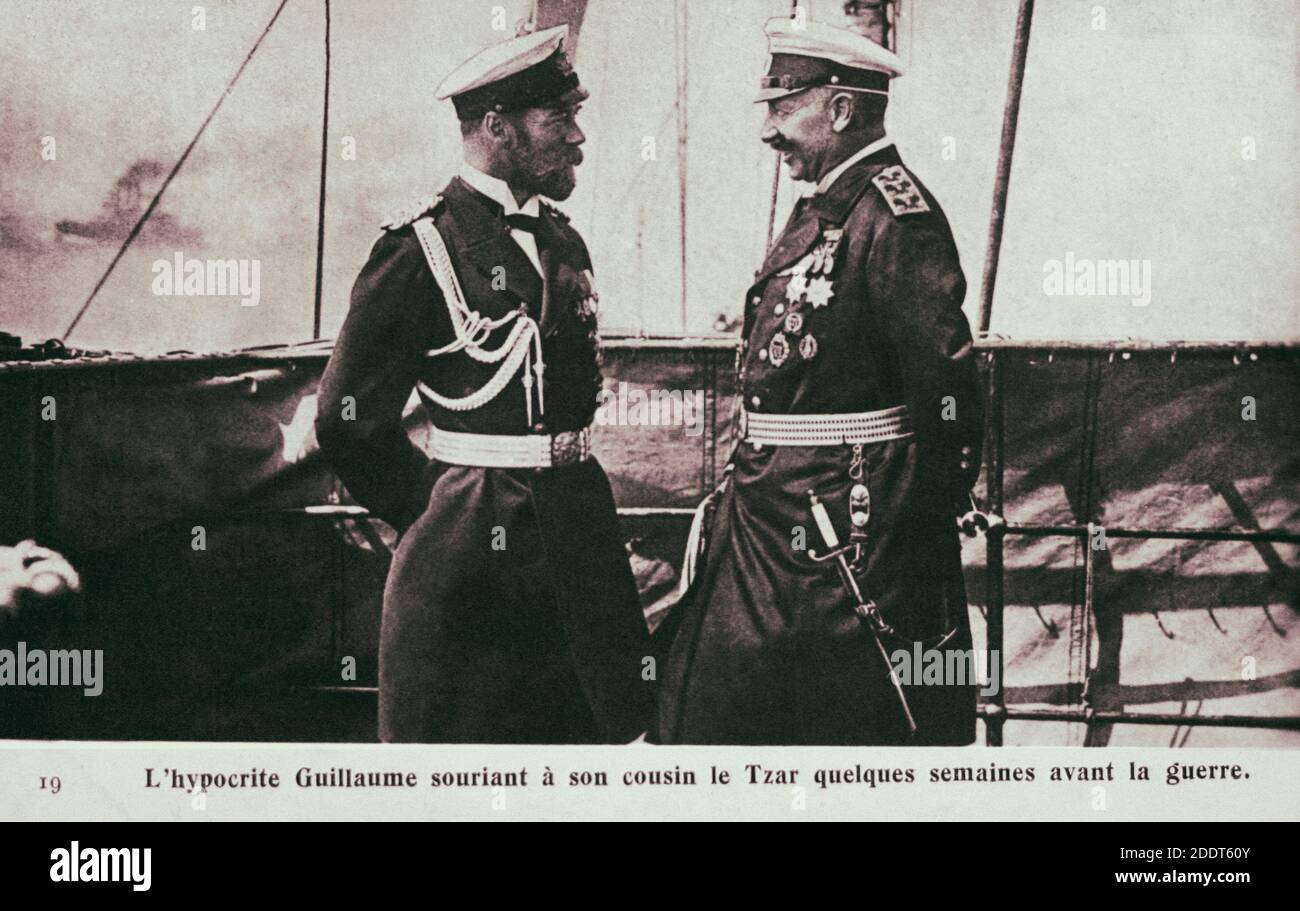Retro-Foto des Treffens des deutschen Kaisers Wilhelm II. Und des russischen Kaisers Nikolaus II. An Bord der Yacht. 24. Juli 1905 in Björkö (modernes Finnland) während Stockfoto