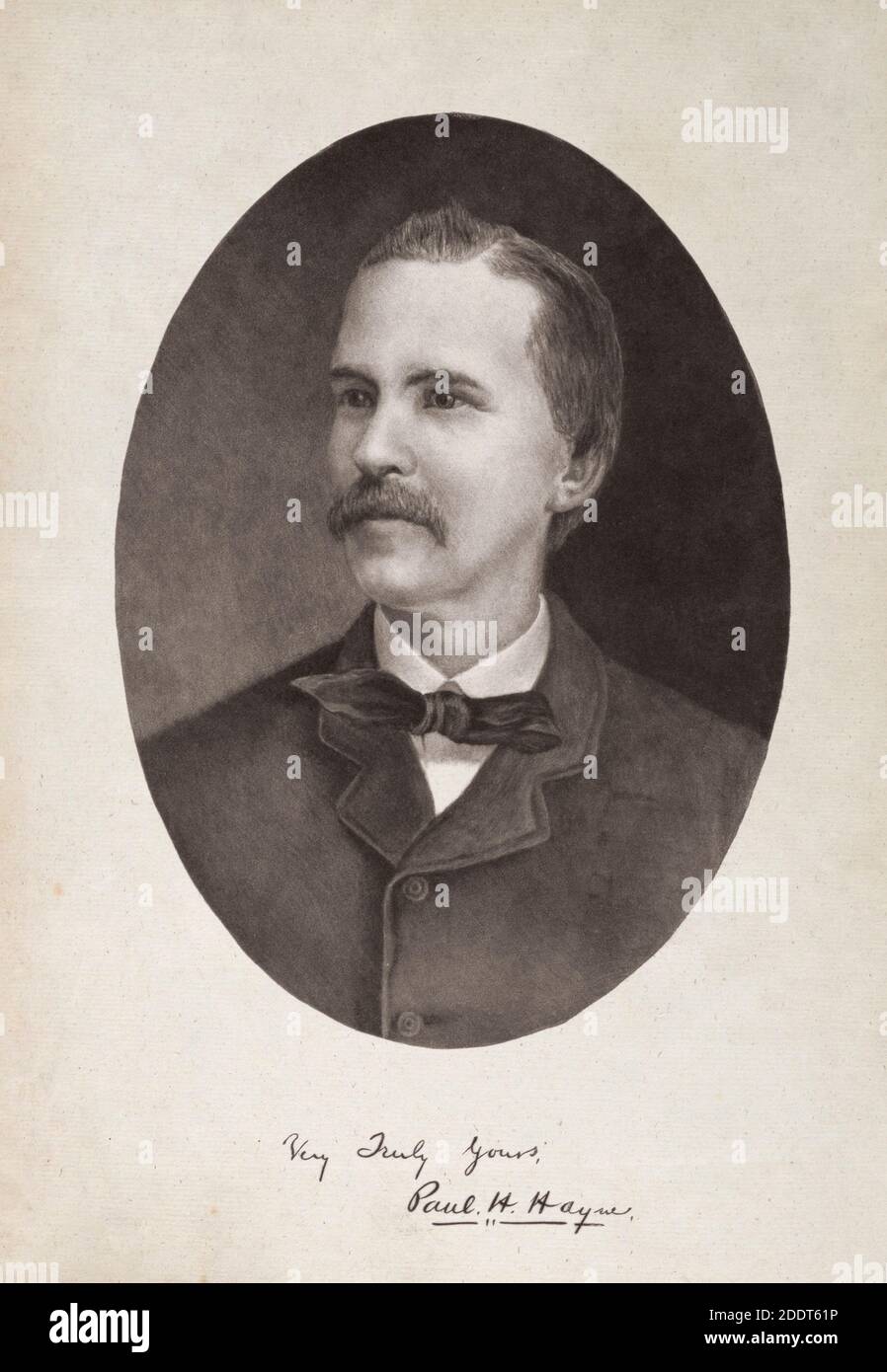 Gravur von Paul Hamilton Hayne. Paul Hamilton Hayne (1. Januar 1830 – 6. Juli 1886) war ein südamerikanischer Dichter, Kritiker und ed aus dem 19. Jahrhundert Stockfoto