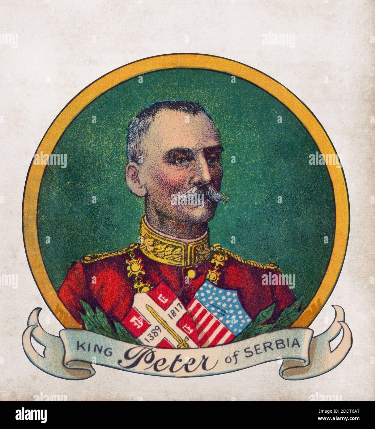 Retro-Illustration von Peter I. von Serbien. Peter I. (1844 – 1921) regierte als letzter König Serbiens (1903–1918) und als erster König der Serben, Kroa Stockfoto