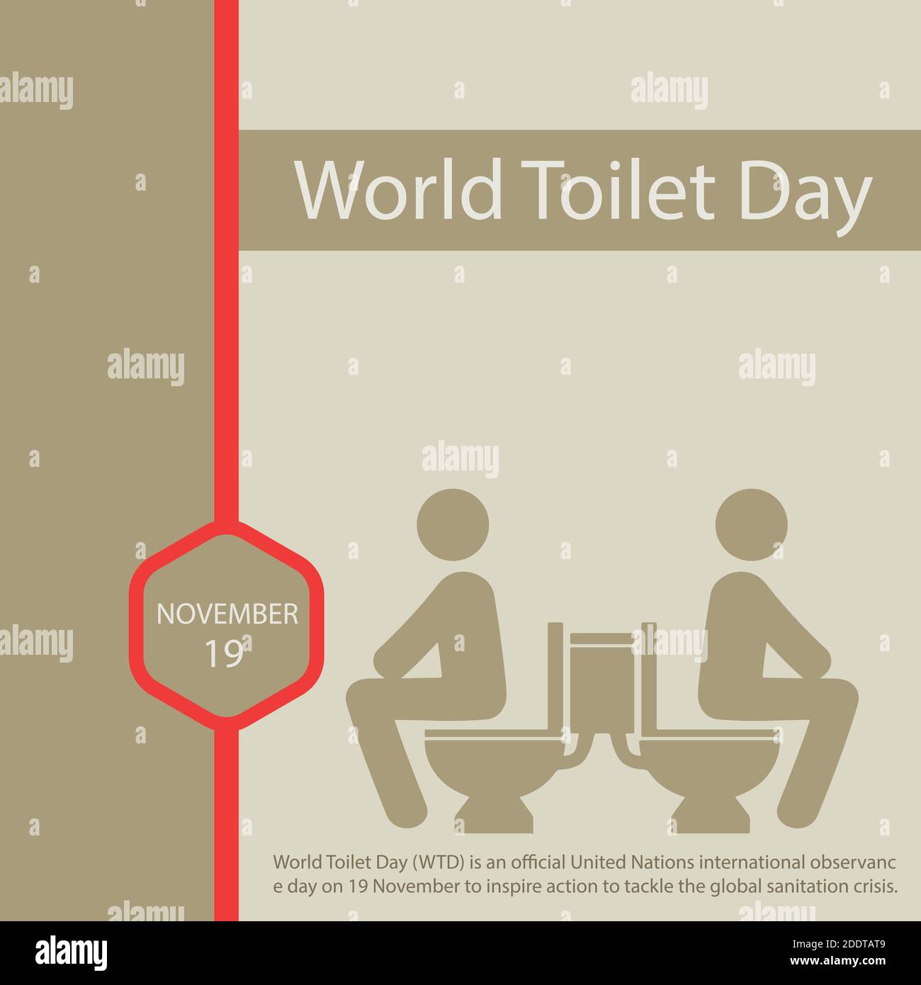 World Toilet Day (WTD) ist ein offizieller internationaler Tag der Vereinten Nationen Tag der Beobachtung am 19. November, um Maßnahmen zu ergreifen Die globale Sanitärversorgung cri Stock Vektor