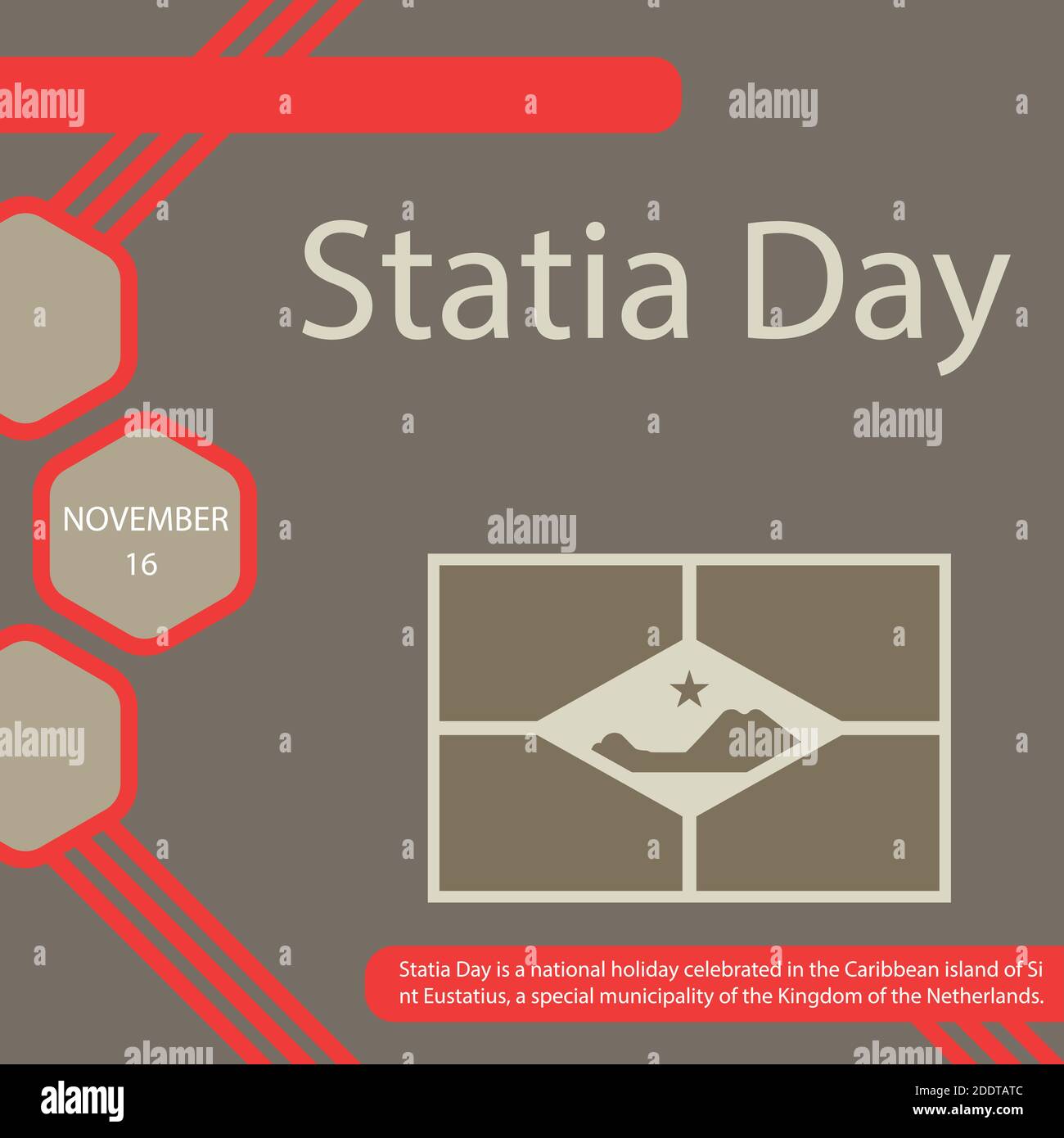 Statia Day ist ein Nationalfeiertag auf der karibischen Insel Sint Eustatius, einer besonderen Gemeinde des Königreichs der Niederlande. Stock Vektor