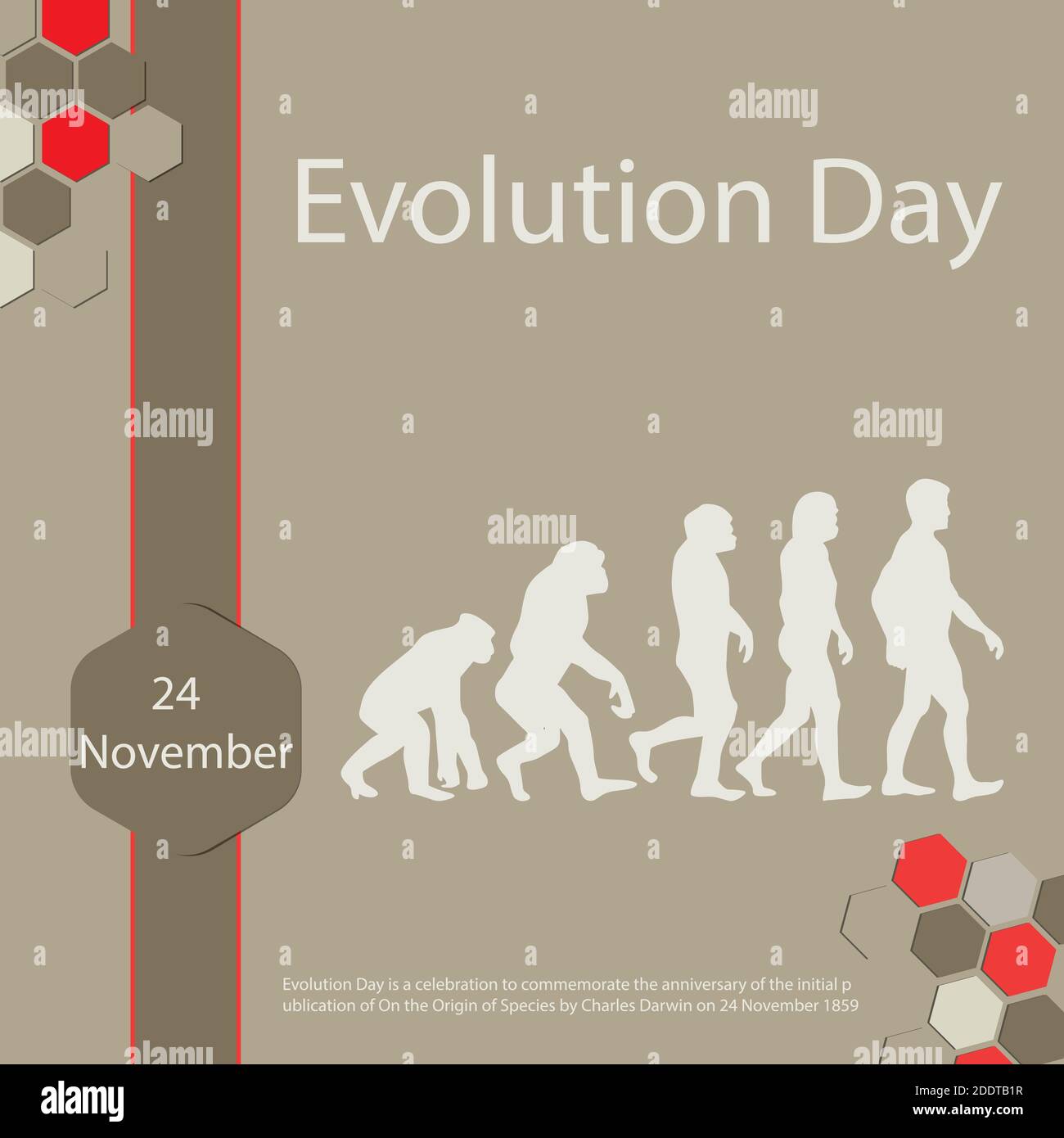 Der Tag der Evolution ist eine Feier zum Gedenken an den Jahrestag der Die Erstveröffentlichung von über die Herkunft der Arten durch Charles Darwin am 24. November Stock Vektor