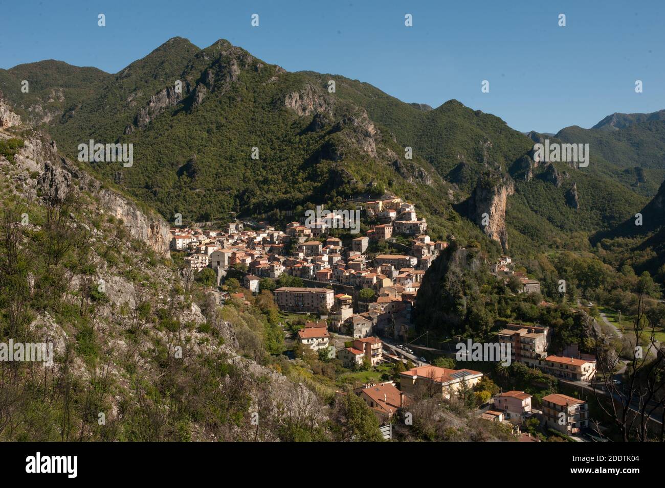 Blick auf Orsomarso Dorf (Provinz Cosenza, Kalabrien) Italien Stockfoto