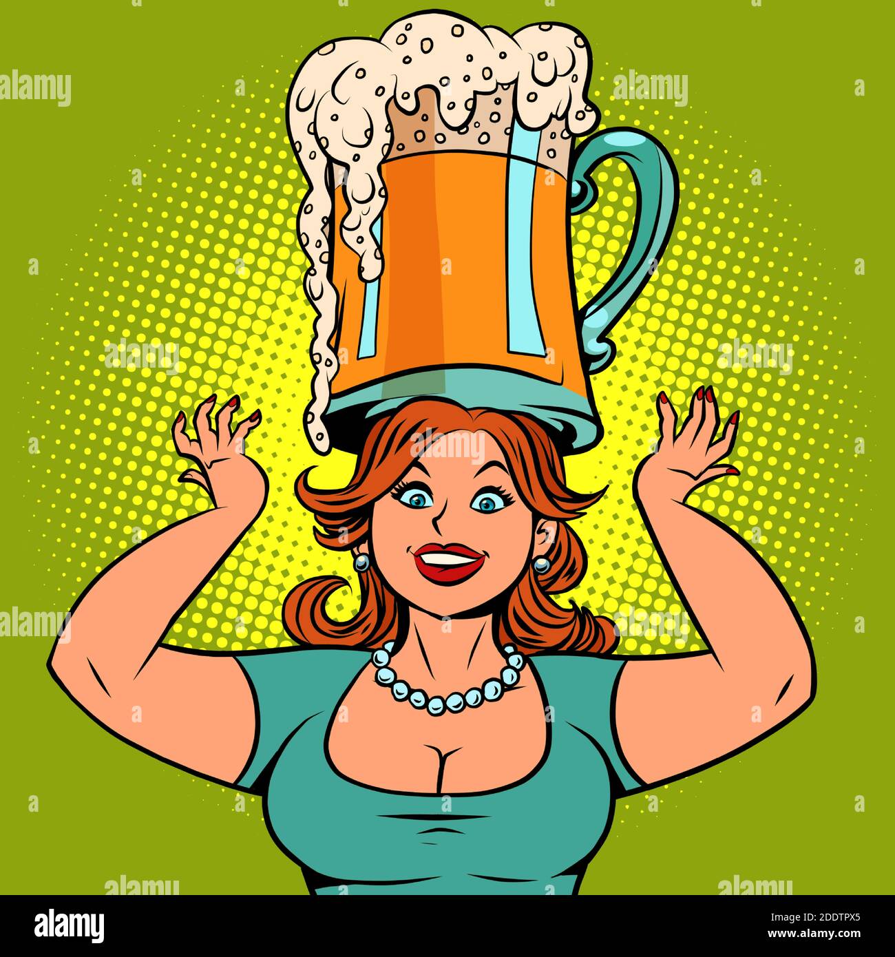 Lustige Frau mit einem Becher Bier Stock Vektor