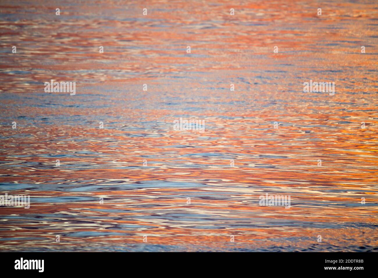 Nahaufnahme für Hintergrundmaterial der Meeresoberfläche Das leuchtet orange im Licht der untergehenden Sonne Stockfoto