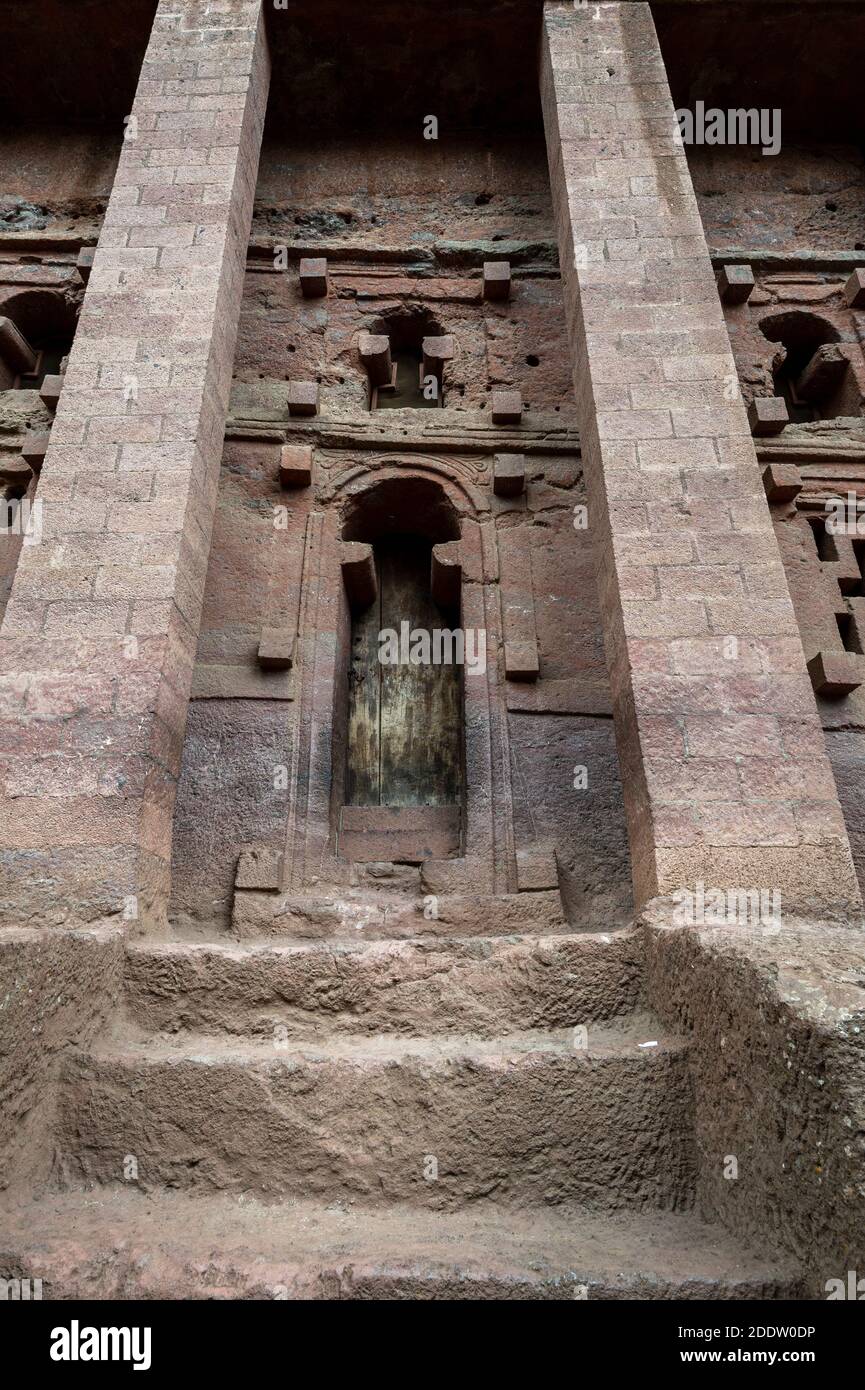 Traditionelle und historische geschnitzte Felsen äthiopische orthodoxe Kirche in Lalibela, Nord-Äthiopien Stockfoto