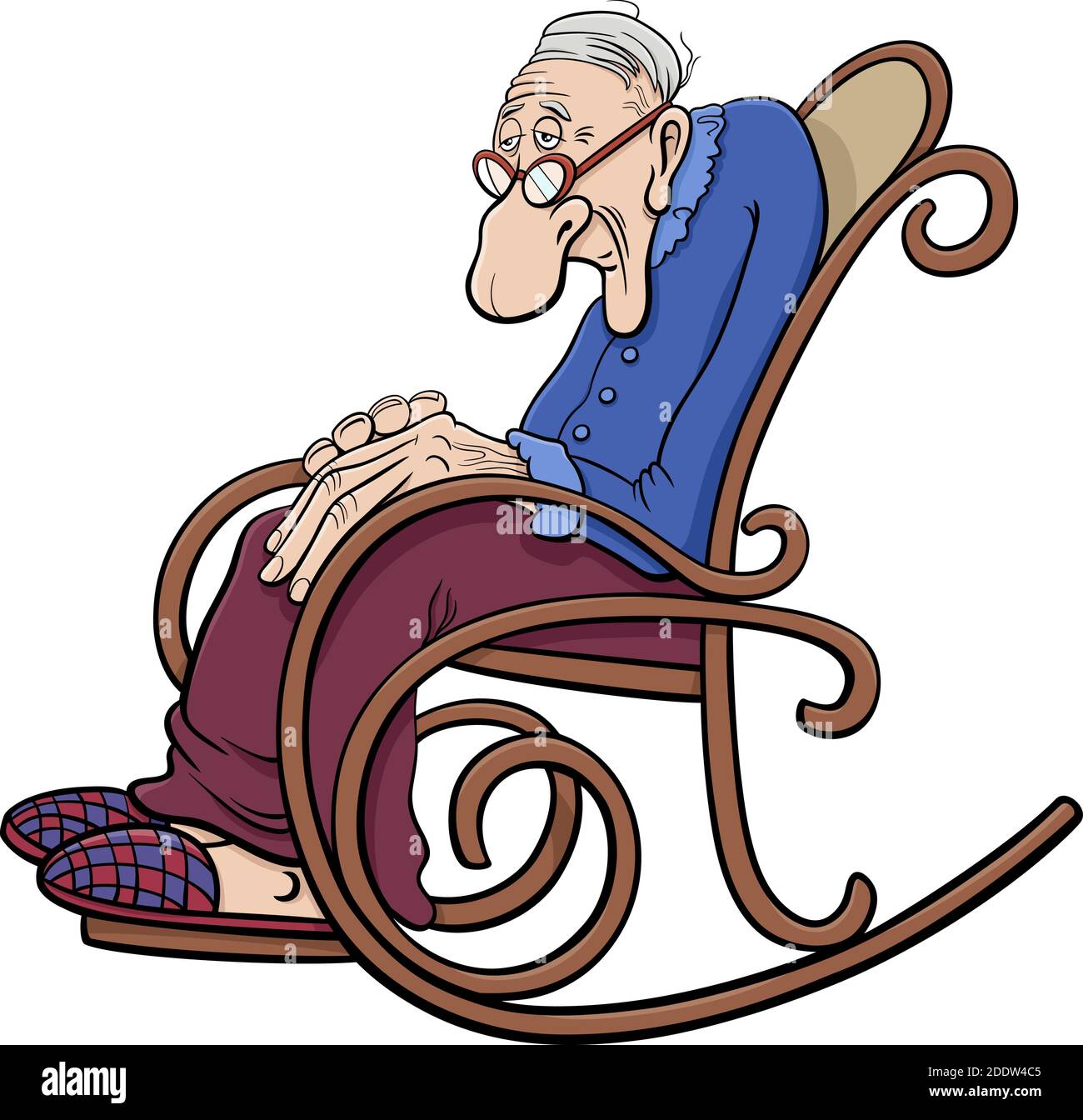 Cartoon Illustration von reifen Alter Mann Senior oder Großvater in Der Schaukelstuhl Stock Vektor