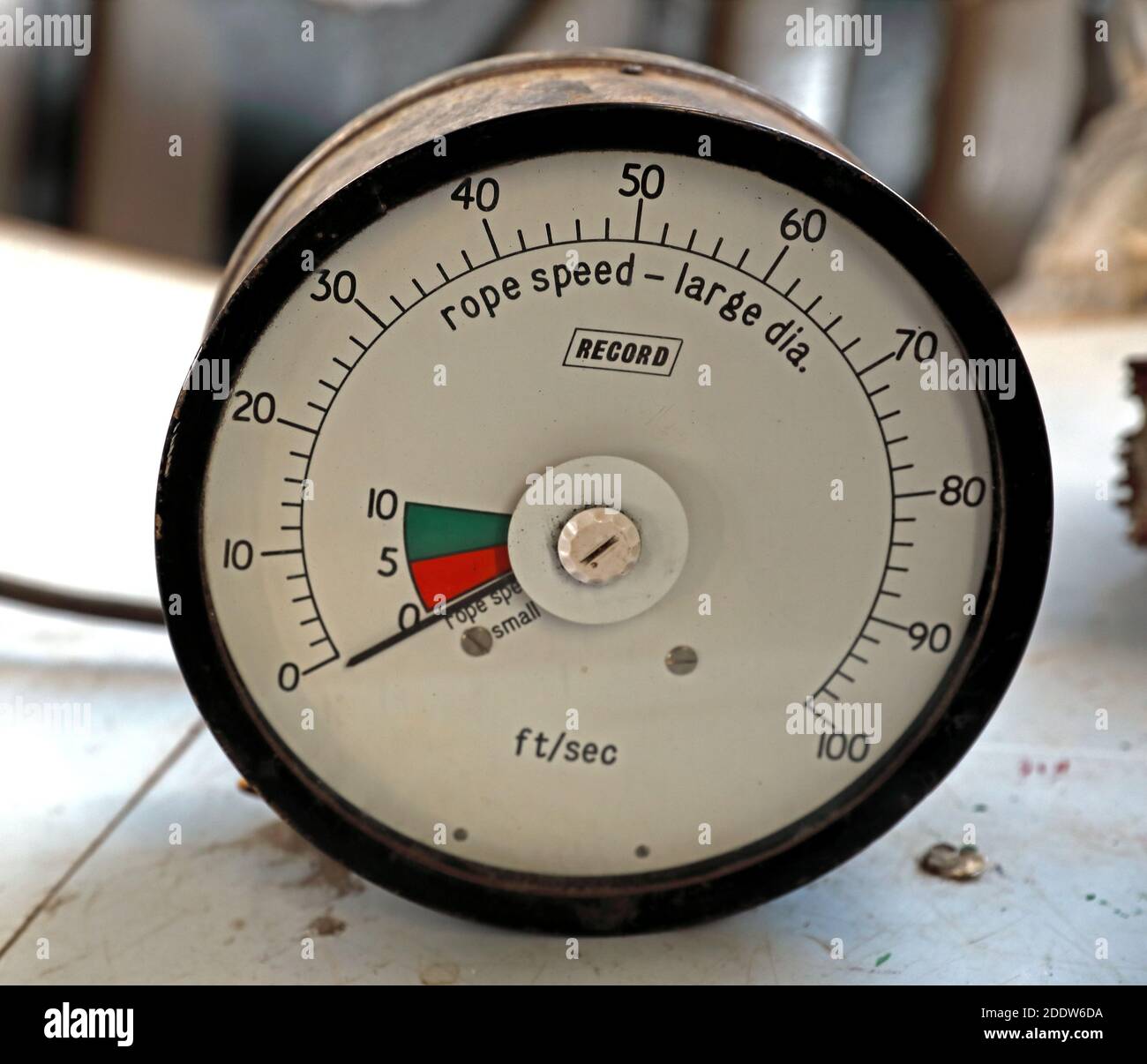 Aufzeichnung, Seilgeschwindigkeit, großer Durchmesser, ft/sec, Meter, von Kohlebergwerk Kollierie Stockfoto