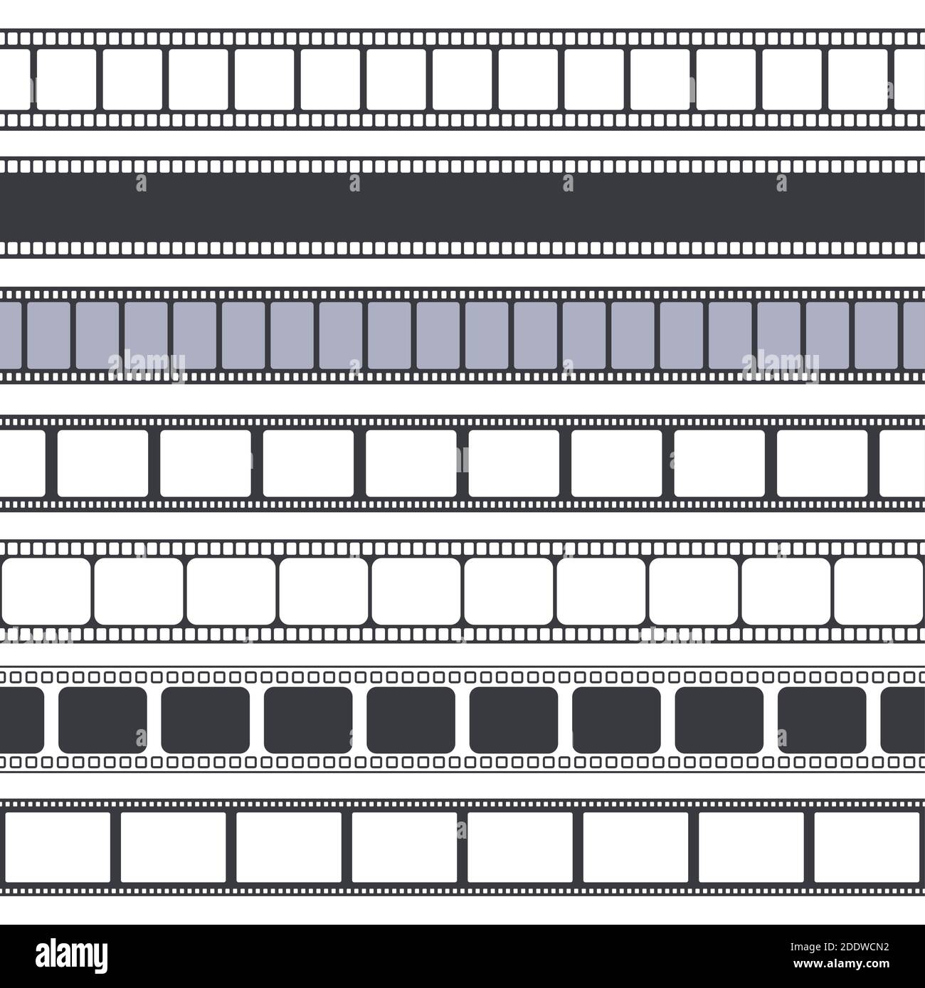 Film- und Fotoband. Filmstreifen nahtlose Ränder, Vintage-Video oder Foto leere Streifen. Retro-Rahmen Film Band Vektor Illustration Set Stock Vektor