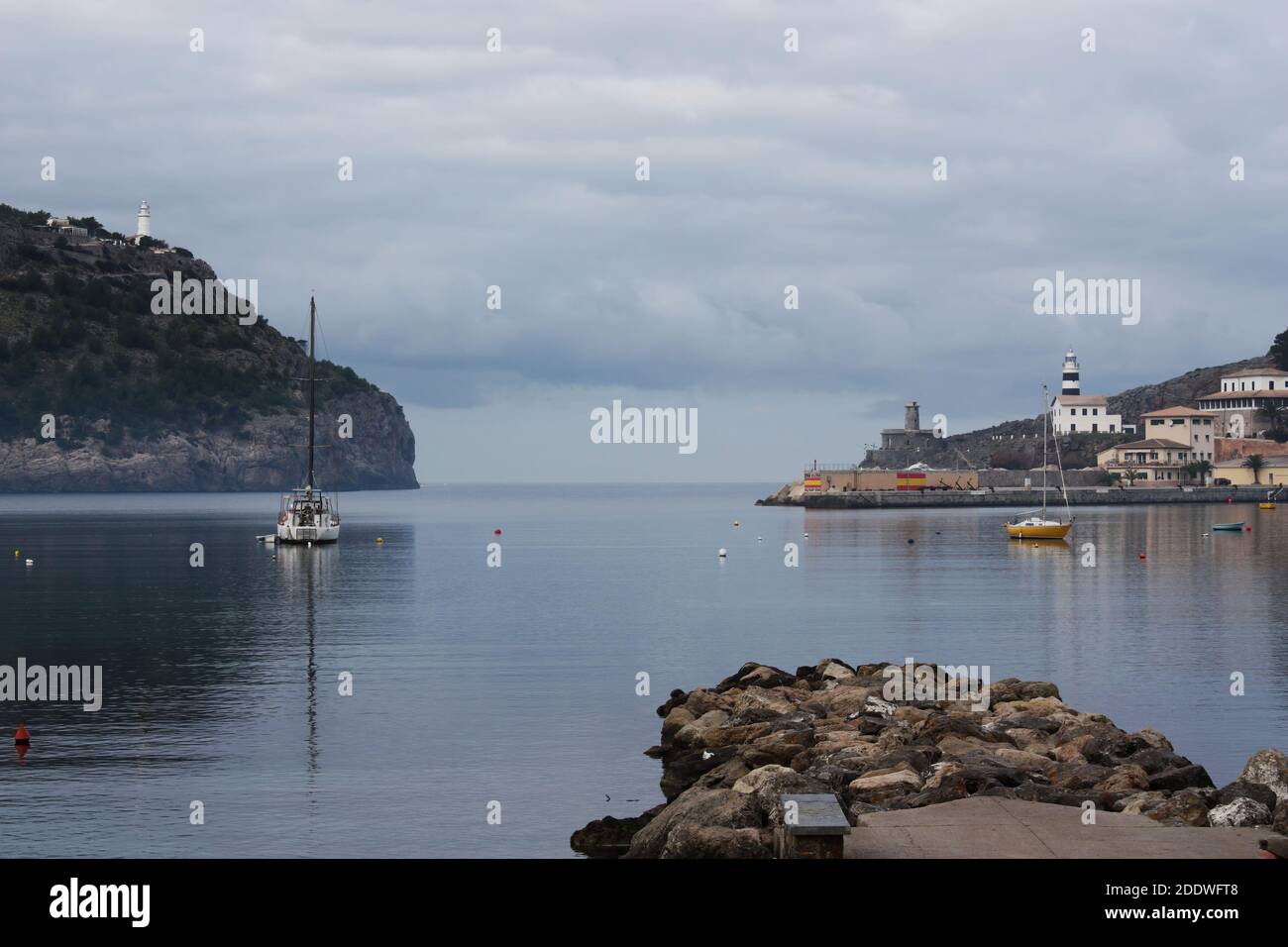 Abfahrt vom Hafen von Port de Soller, Mallorca Stockfoto