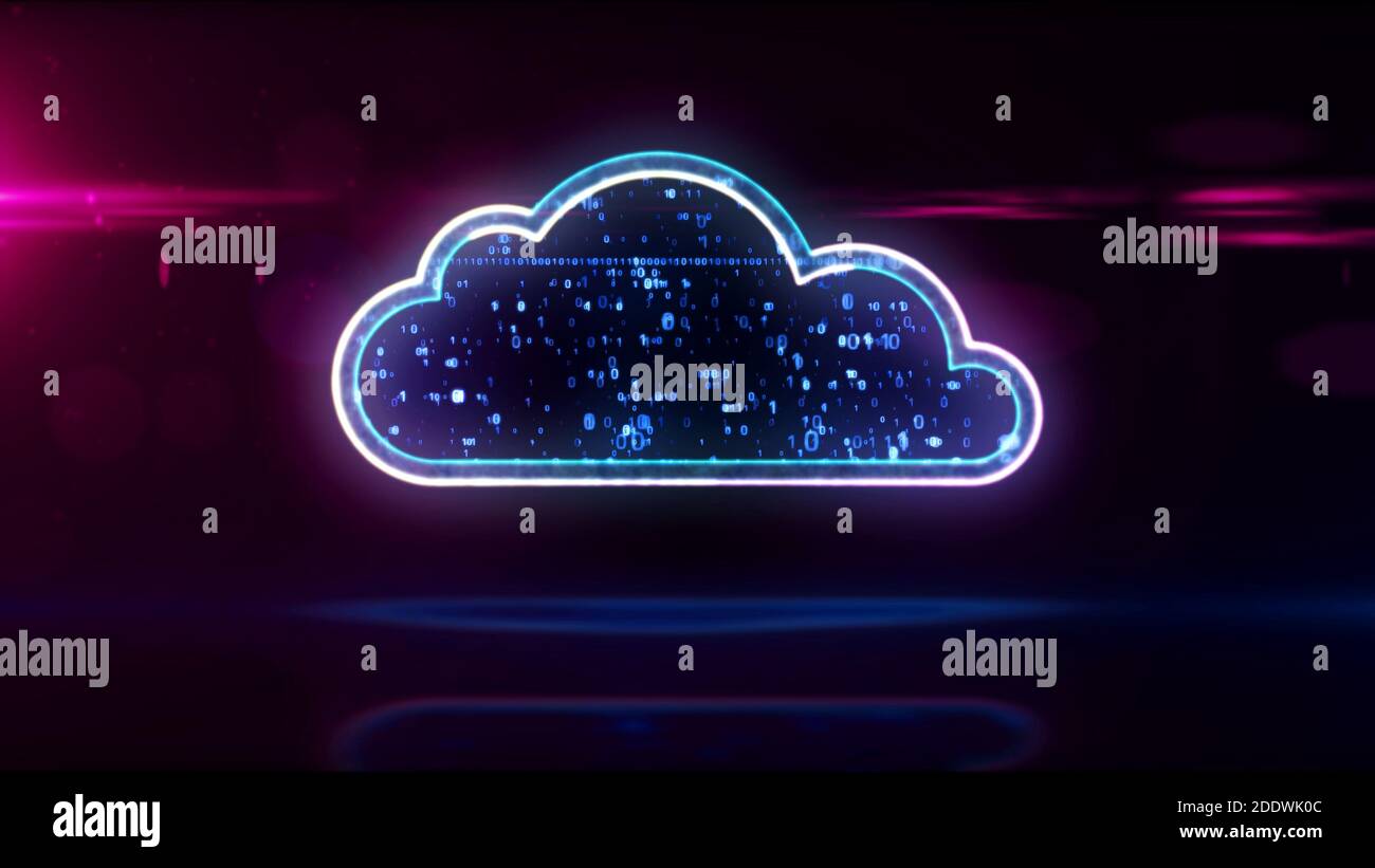 Cloud-Symbol, digitale Datenspeicherung, Computertechnik, Online-Datenbank und Cyber-Computing Konzept Animation. Futuristische abstrakte 3d-Rendering-Illus Stockfoto