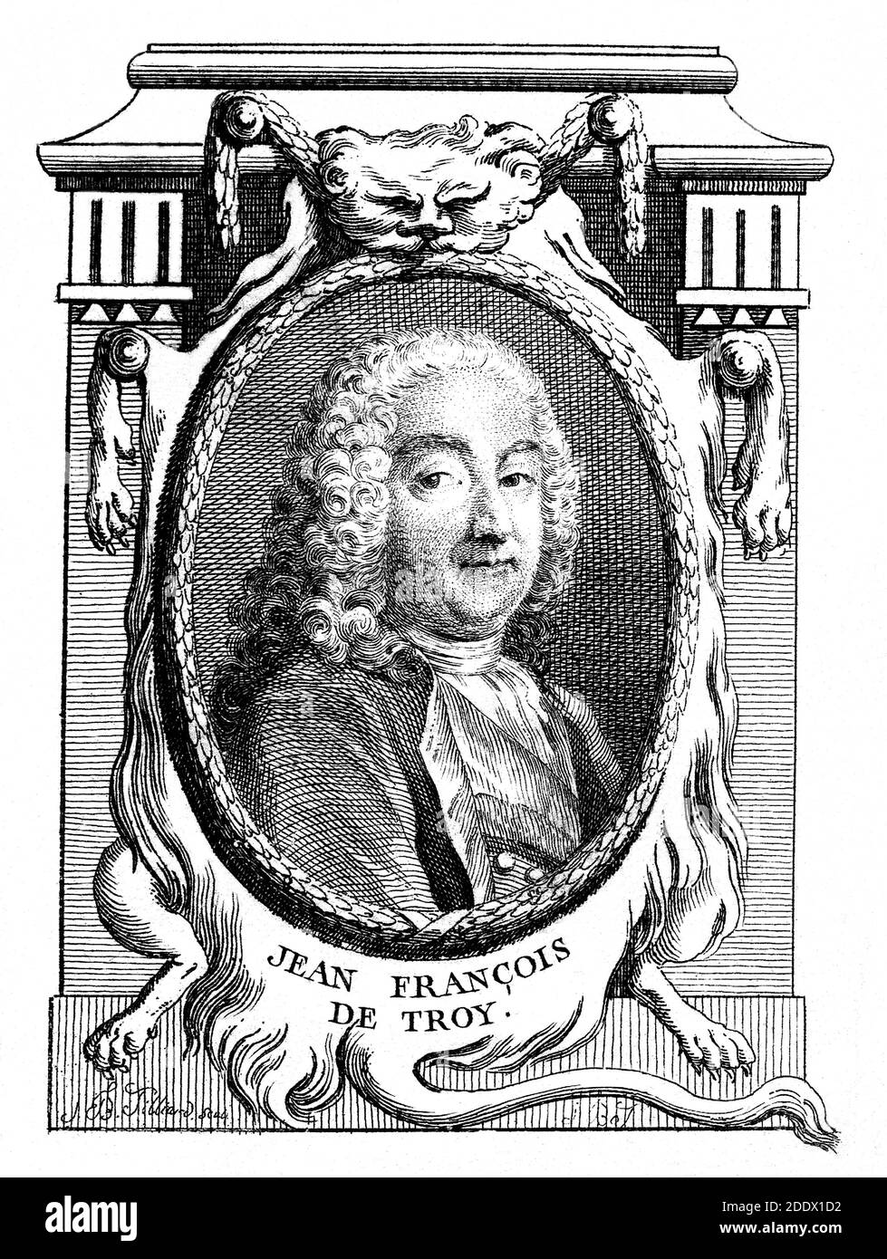 1750 , Paris , FRANKREICH : der französische Rococò Maler Jean-François DE TROY ( 1679 - 1752 ) . Porträt von unbekannten Graveur, veröffentlicht in 1762. - Jean Fronçois - ROKOKO - KUNST - ARTI VISIVE - ARTE - Francia - PORTRAIT - RITRATTO - Inzisione - Gravur - Illustration - GESCHICHTE - FOTO STORICHE Perücke - Parrucca - BAROCCO - PITTORE - PITTURA --- Archivio GBB Stockfoto