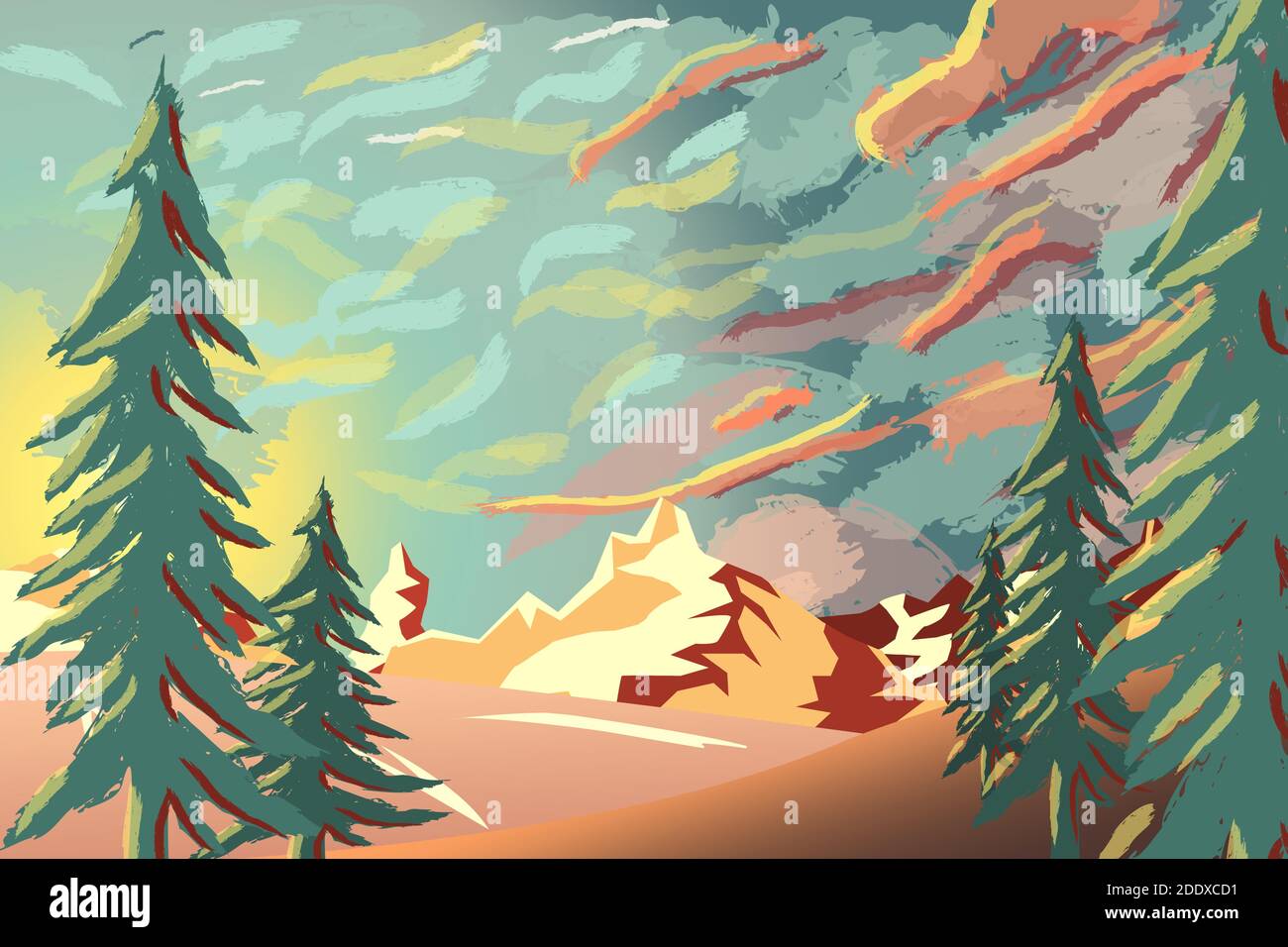 Schöne Landschaft mit einem Pinsel gemalt. Stock Vektor