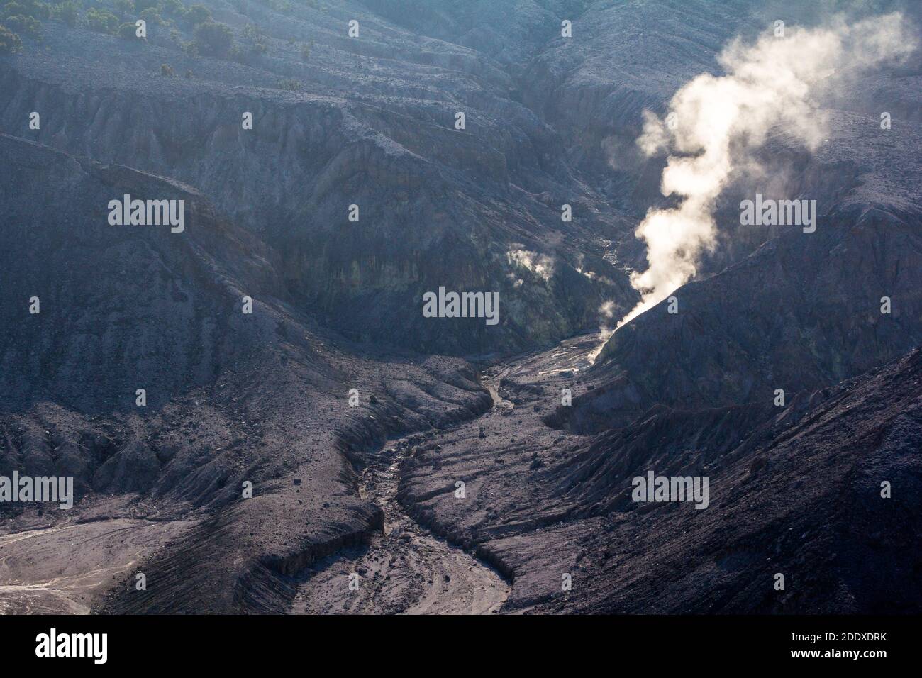 Krater von Tangkuban Perahu, ein aktiver Vulkan in Indonesien Stockfoto