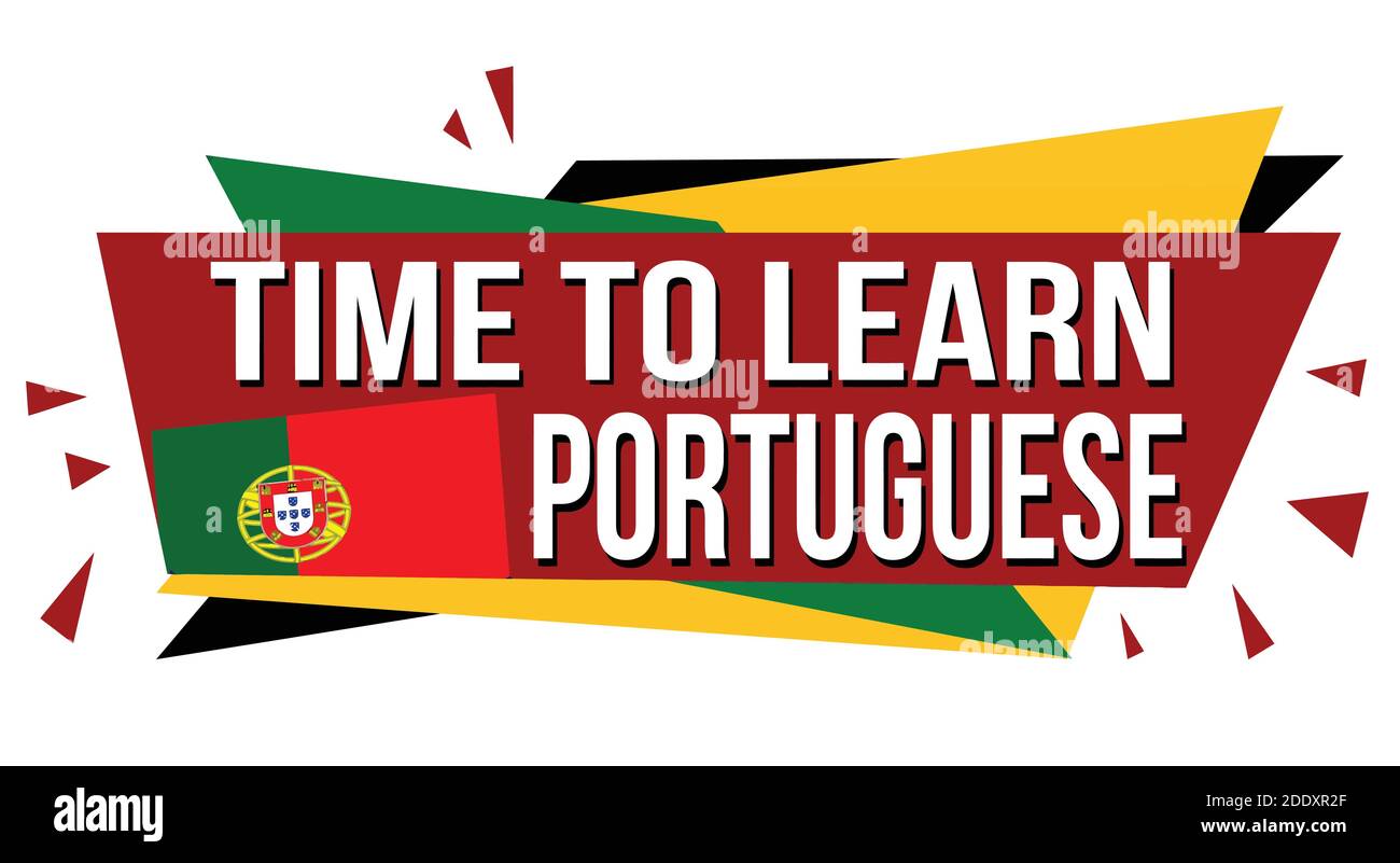 Zeit, Portugiesisch Banner-Design auf weißem Hintergrund zu lernen, Vektor-Illustration Stock Vektor