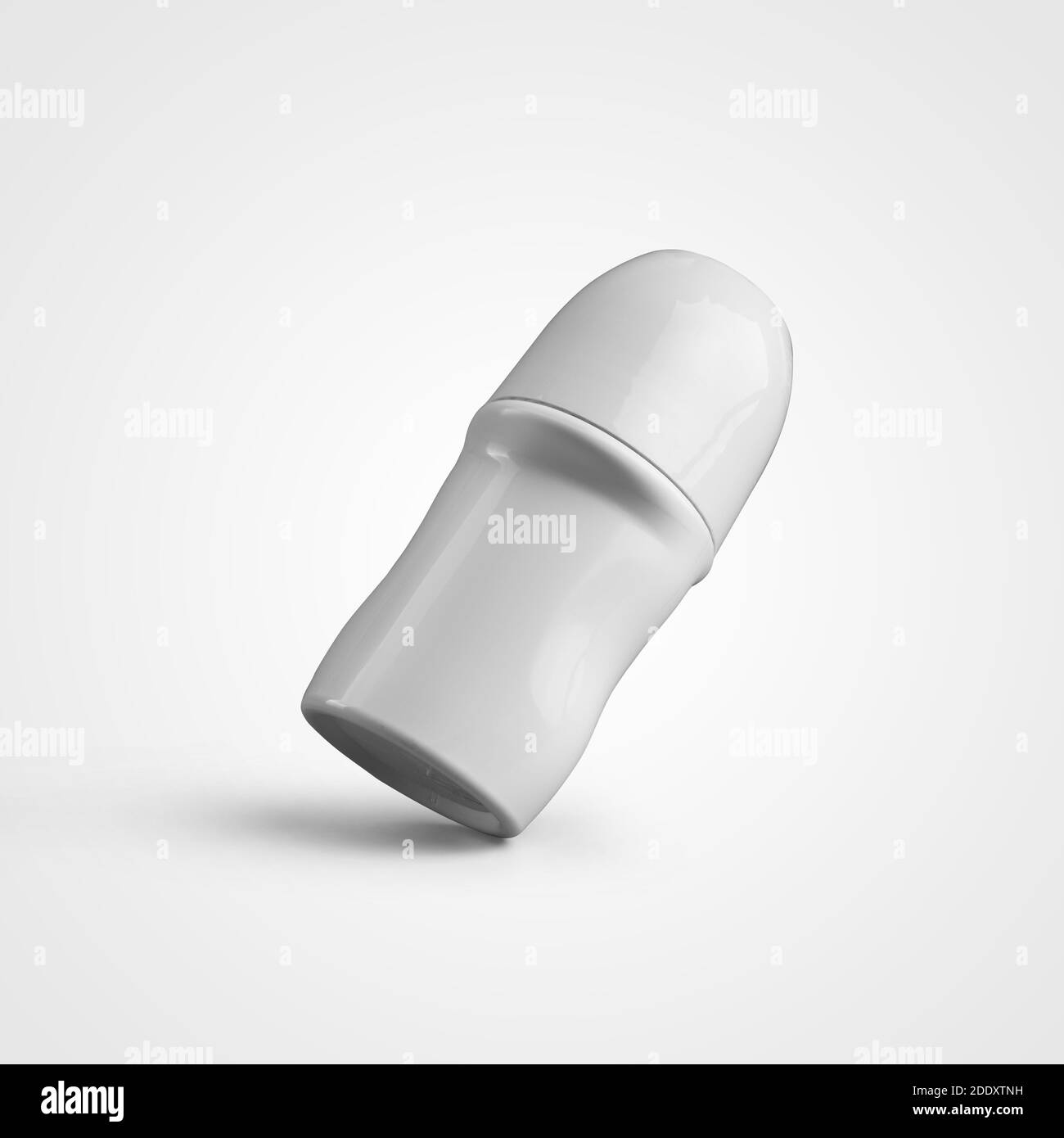 Mockup aus weißem Kunststoff glänzend Dose Roll-on Deodirant ohne Etikett, für die Präsentation des Designs.Antitranspirant Flaschenschablone zum Schutz der Achselhöhlen Stockfoto